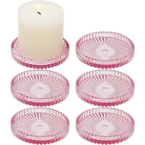 HofferRuffer Set of 6 Hurricane Pillar Candle Holders, 3.8 Inch Round Glass Candle Plate for Table Centerpieces, Wedding Party and Home Decor, Pink