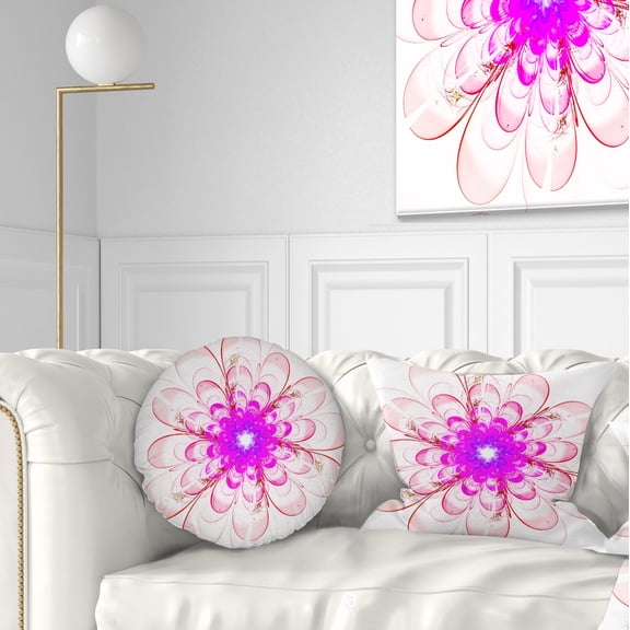 Designart Perfect Fractal Flower in Light Pink - Floral Throw Pillow - 12x20