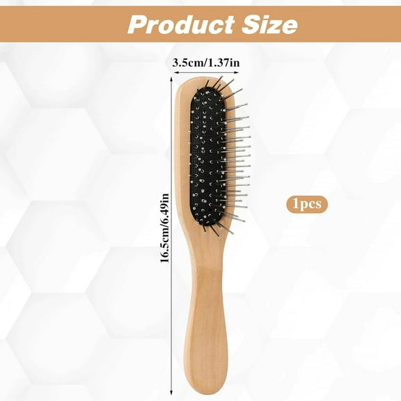FGERFE-Portable Mini Pin Bamboo Hair Brush with Steel Bristles Detangling Brush Wig Hair Brush Small Wire Cushion Brush with Wood Handle Travel Natural Wood Comb with Metal Bristles for Women