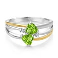 thumbnail image 2 of Gem Stone King 925 Silver and 10K Yellow Gold Green Peridot and White Lab Grown Diamond Band Ring for Women (1.02 Cttw, Gemstone August Birthstone, Heart Shape 5MM, Size 5), 2 of 3