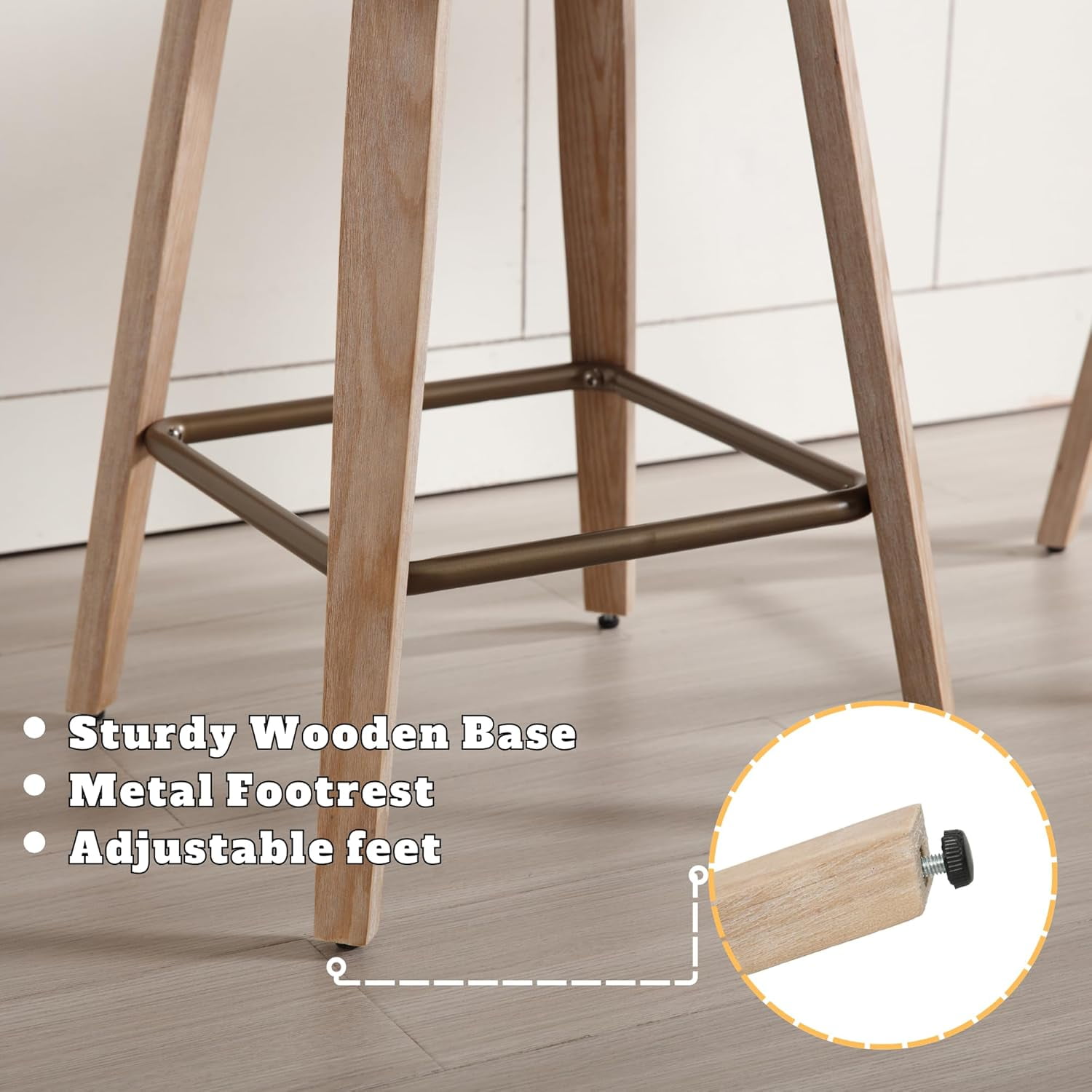 Guyou 26” Swivel Counter Height Bar Stools Without backrest, Upholstered Farmhouse Bar Stools with Footrest for Kitchen Island, Begie-Linen(Set of 4)