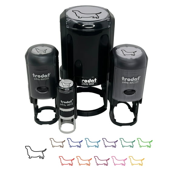 Basset Hound Dog Outline Self-Inking Rubber Stamp Ink Stamper - Orange Ink - Small 3/4 Inch