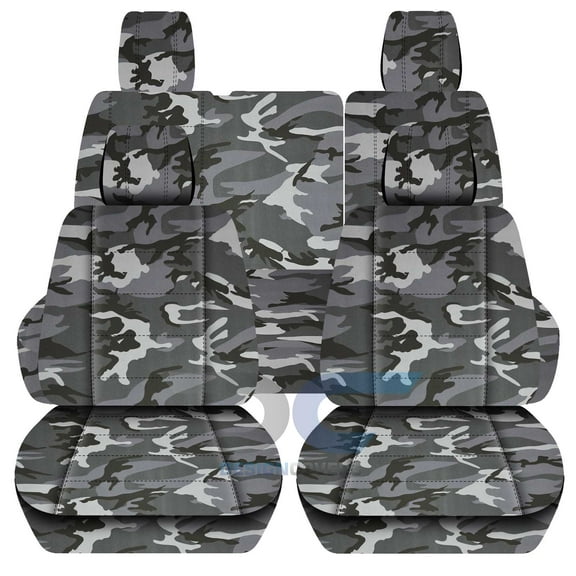 T292-Designcovers Fits 2013-2018 Jeep Wrangler JK 4-Door Cotton Seat Covers: Gray Camouflage - Front & Rear Split Bench