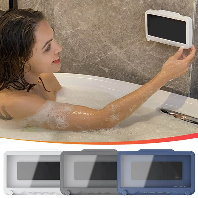 Kadlawus 2Pcs Waterproof Shower Phone Case Mount, Anti Fog Phone Holder for Bathroom Kitchen Wall, Universal Phone Stand for 4 to 6.8 Inches Cell Phone