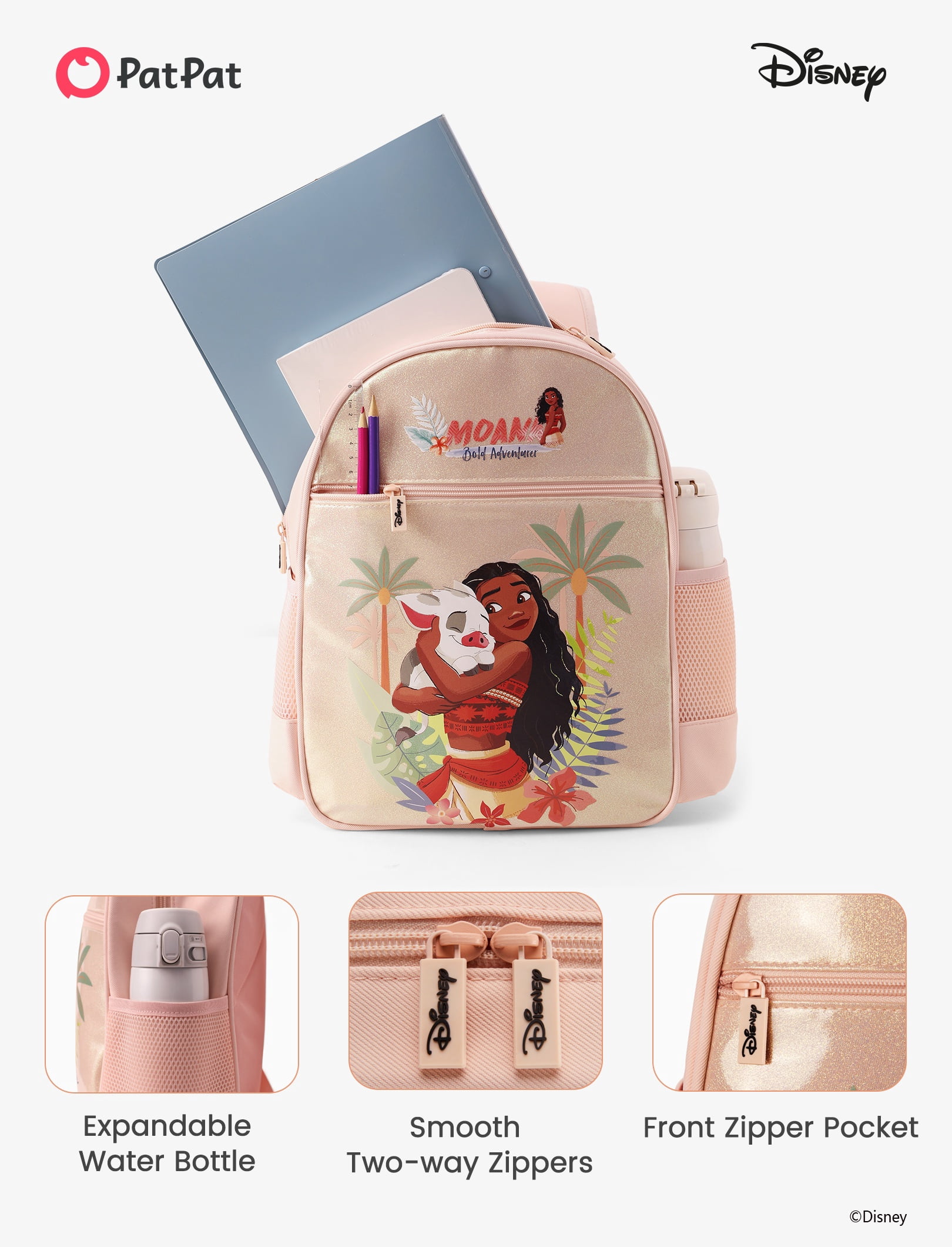 Disney Princess Moana Girls Cute Backpack Water Resistant Toddler Backpack School Kids Elementary Bookbag