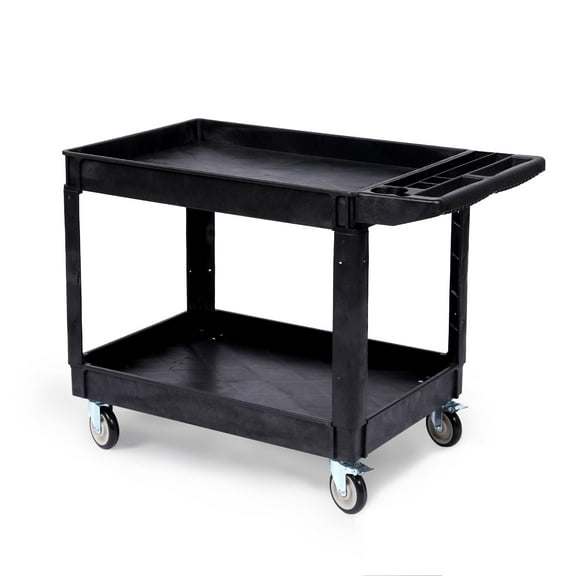 Kojooin 2-Tier Utility Service Cart, 550LBS Heavy Duty Tool Cart with Wheels, Ergonomic Handle, Lipped Shelves, Multipurpose Mobile Storage Rolling Cart for Warehouse, Workshop, Garage, Cleaning