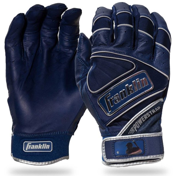 Franklin Sports Power strap Series Batting Gloves, Chrome Navy, Adult