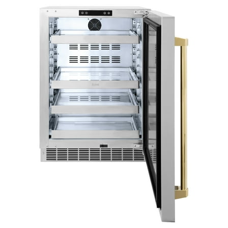 ZLINE Autograph 24" Touchstone 151 Can Beverage Fridge with Solid Stainless Steel Door and Polished Gold Handle, RBSOZ-ST-24-G