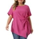 thumbnail image 1 of Blusas de talla grande GRACE & GRANDEUR para mujeres, dobladillo asimétrico, cuello redondo, manga corta, blusa con nudo retorcido, talla 2X, rosa intenso, 1 of 1