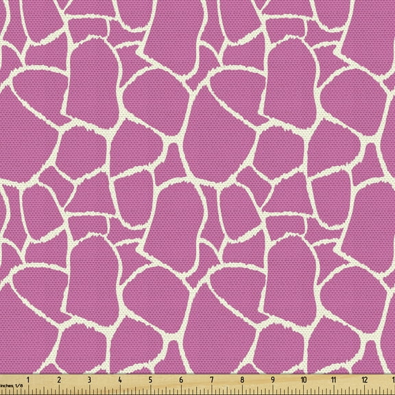 Ambesonne Hot Pink Fabric by the Yard Upholstery, Abstract Giraffe Skin, 3 Yards, White Pink