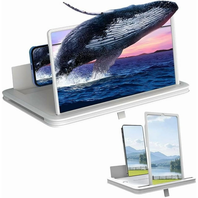 Mobile Phone Magnifier Screen, 3D HD Magnifying Projector Screen Enlarger for Movies Videos and Gaming, Foldable Phone Stand with Screen Amplifier, Compatible with All Smartphones