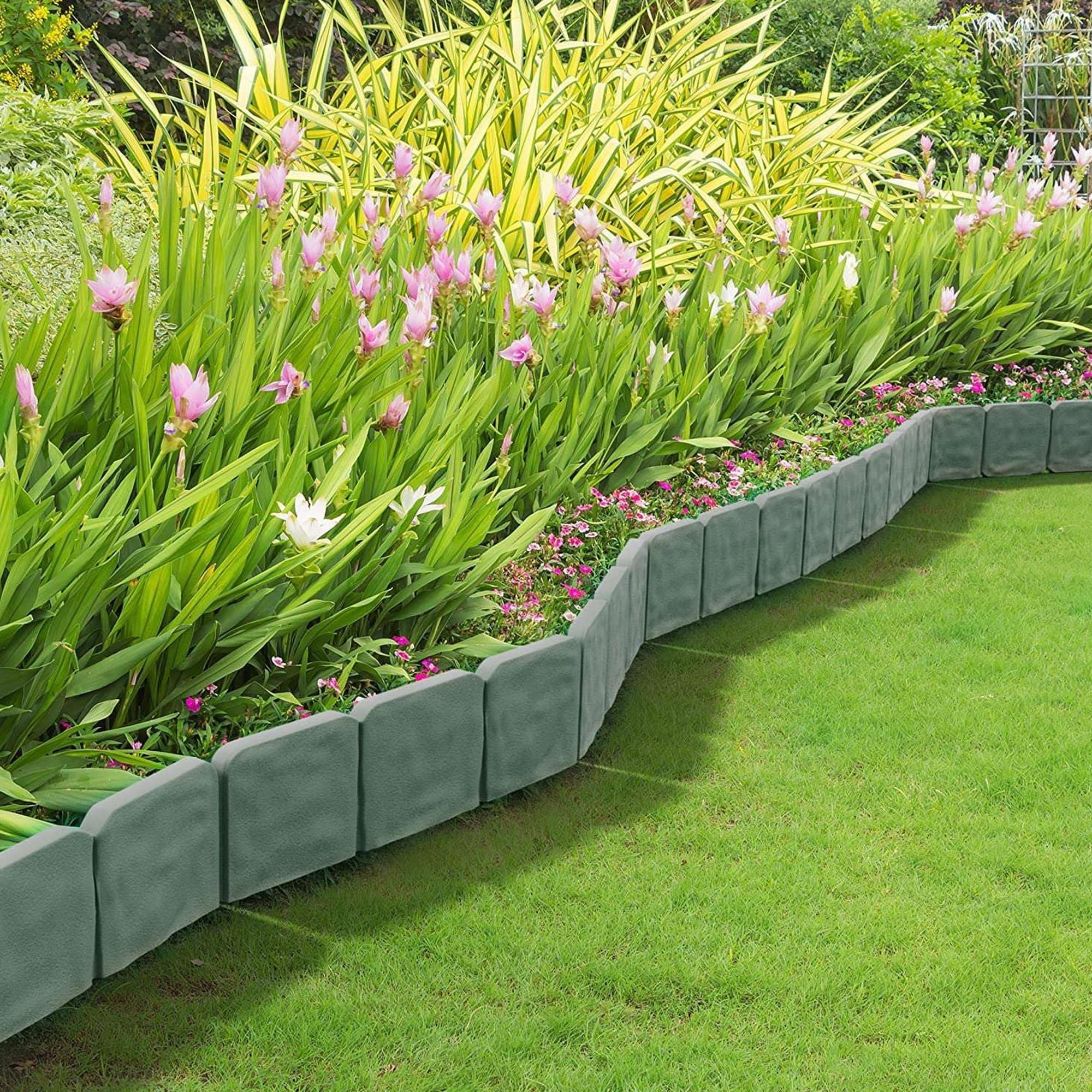 Garden Edging Kits,No-Digging Garden Plastic Fences with 30 Gray Stakes Landscaping Border for Flower Beds,Yards,Lawns (25ft Length)