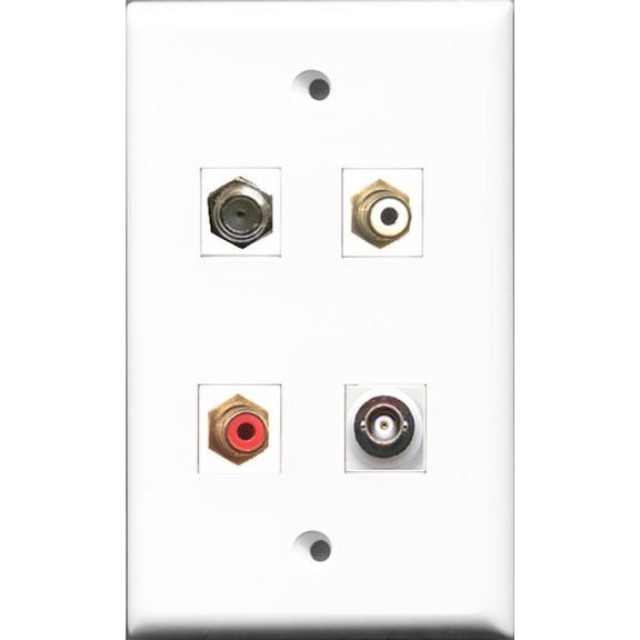 RiteAV 1 Port RCA Red and 1 Port RCA White and 1 Port Coax Cable TV- F-Type and 1 Port BNC Wall Plate