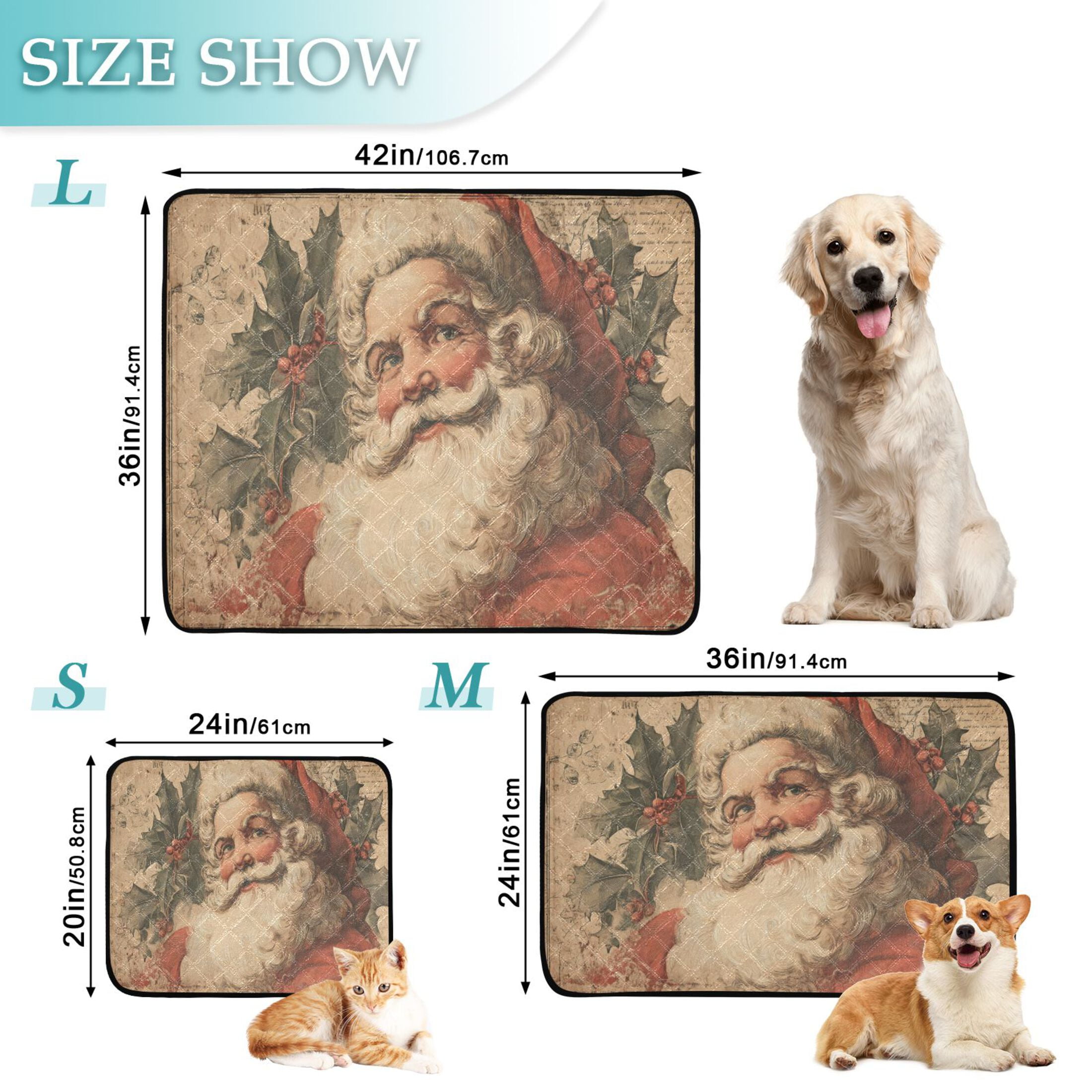 Qxltty Retro Santa Claus Cat litter Pads Pet Set of 2 Diaper Mats Center Anti-leakage Layer Absorbent Soft and Comfortable