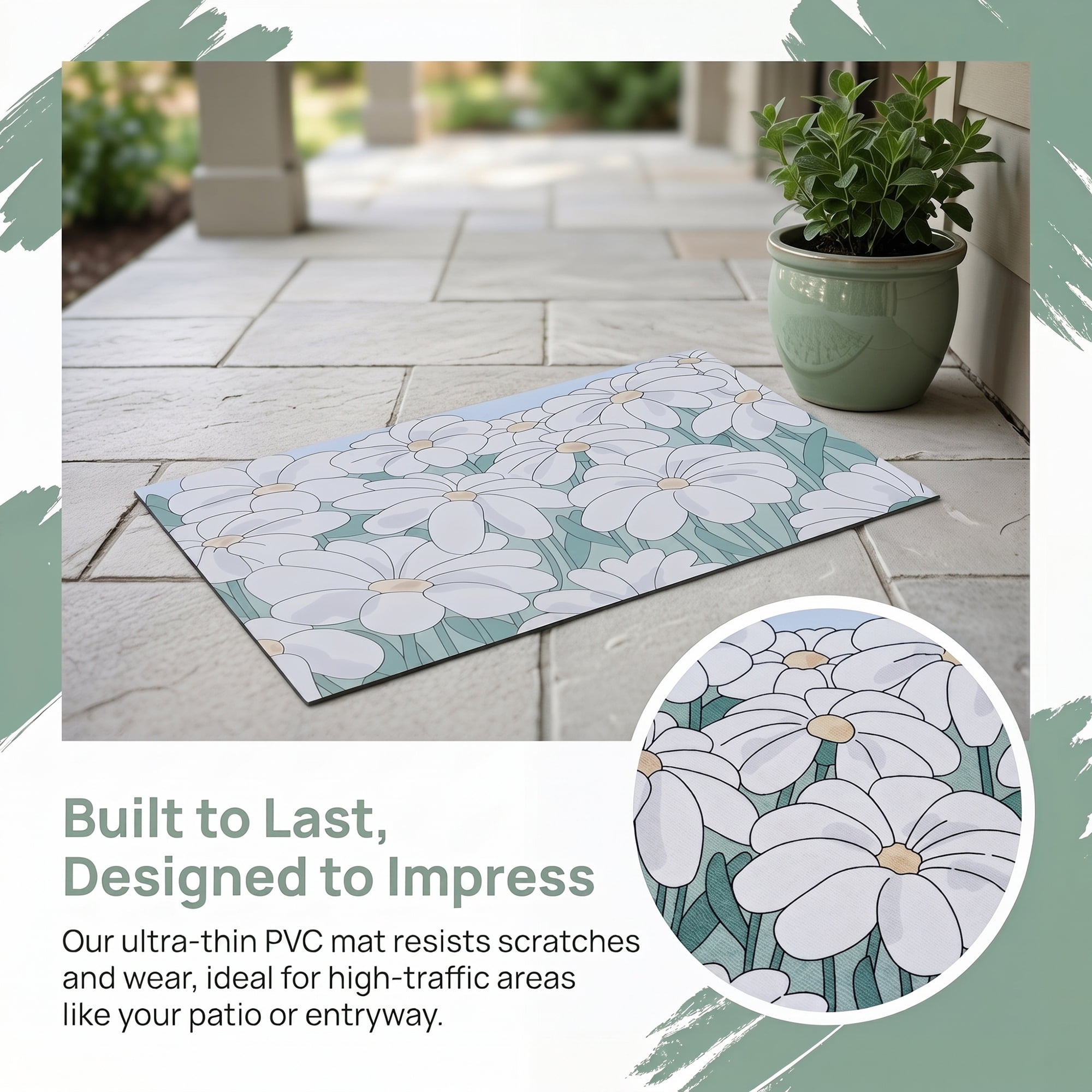 Unique Bargains Boho Doormat Non-Slip Doormat for Outdoor Entrance Green Flower 30" x 18"