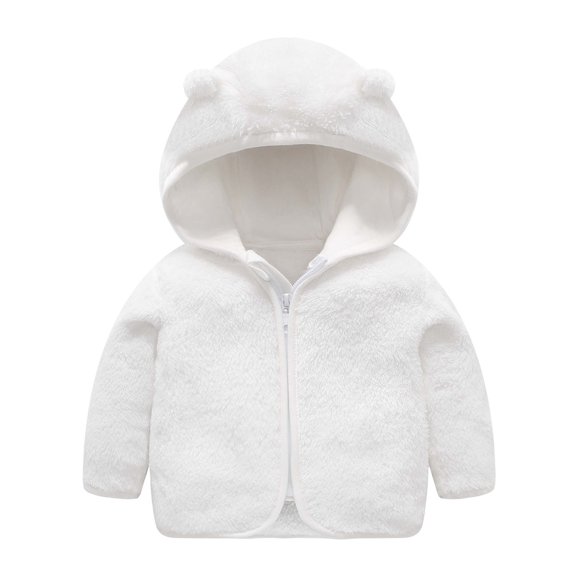 Gtoiithly Baby Girls Jackets Toddler Boys Cute Ear Hooded Jacket Kids Winter Thick Warm Fuzzy Coats Soft Cozy Outerwear White 6-12 Months