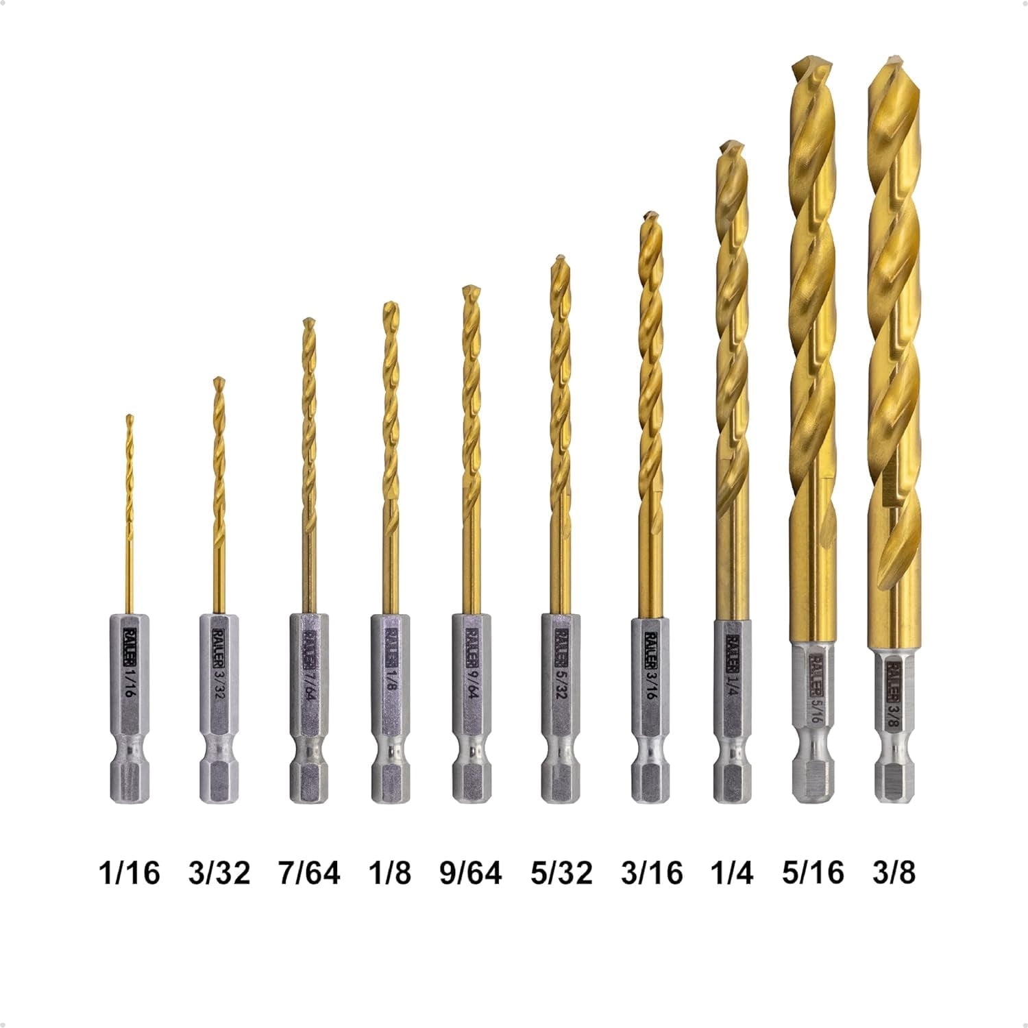 FRKSMD-Allen Wrench Drill Bit Set - High Speed Titanium 10pc Hex Shank Drill Bit Set for Impact Driver w/Bit Holder. Multi-Purpose Drill Bits for Metal, Wood, PVC. brocas para Madera