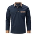 thumbnail image 4 of Camisa deportiva de manga corta con solapa y bolsillo para hombre, primavera-verano - Tejido transpirable, rayas en contraste, poliéster, entrenamiento/uso diario - S-XXXL, 4 of 5