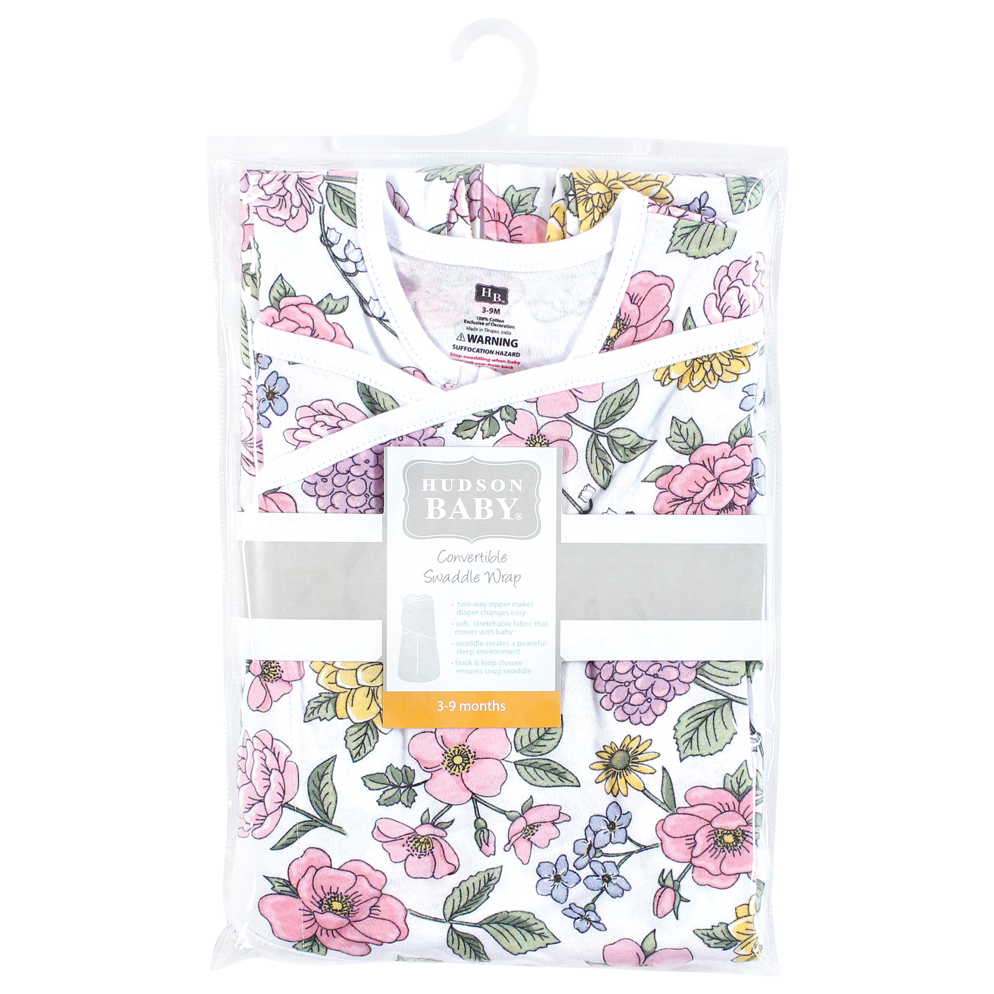Hudson Baby Infant Girl Convertible Swaddle Sleep Sack, Vintage Blossom, 3-9 Months