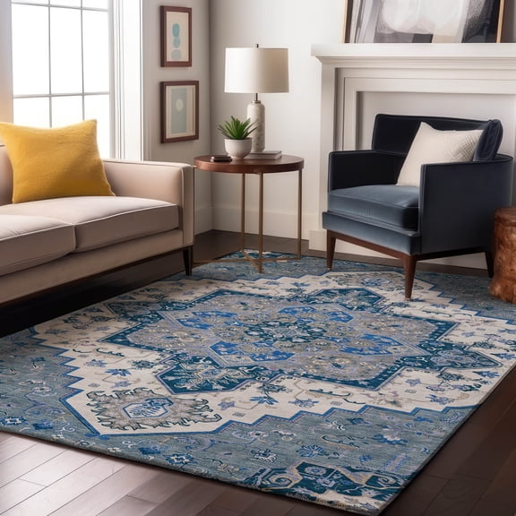 Addison Rugs Mayfield Premium Machine Washable Traditional Oriental Blue Rectangle Rug, 9' x 12'