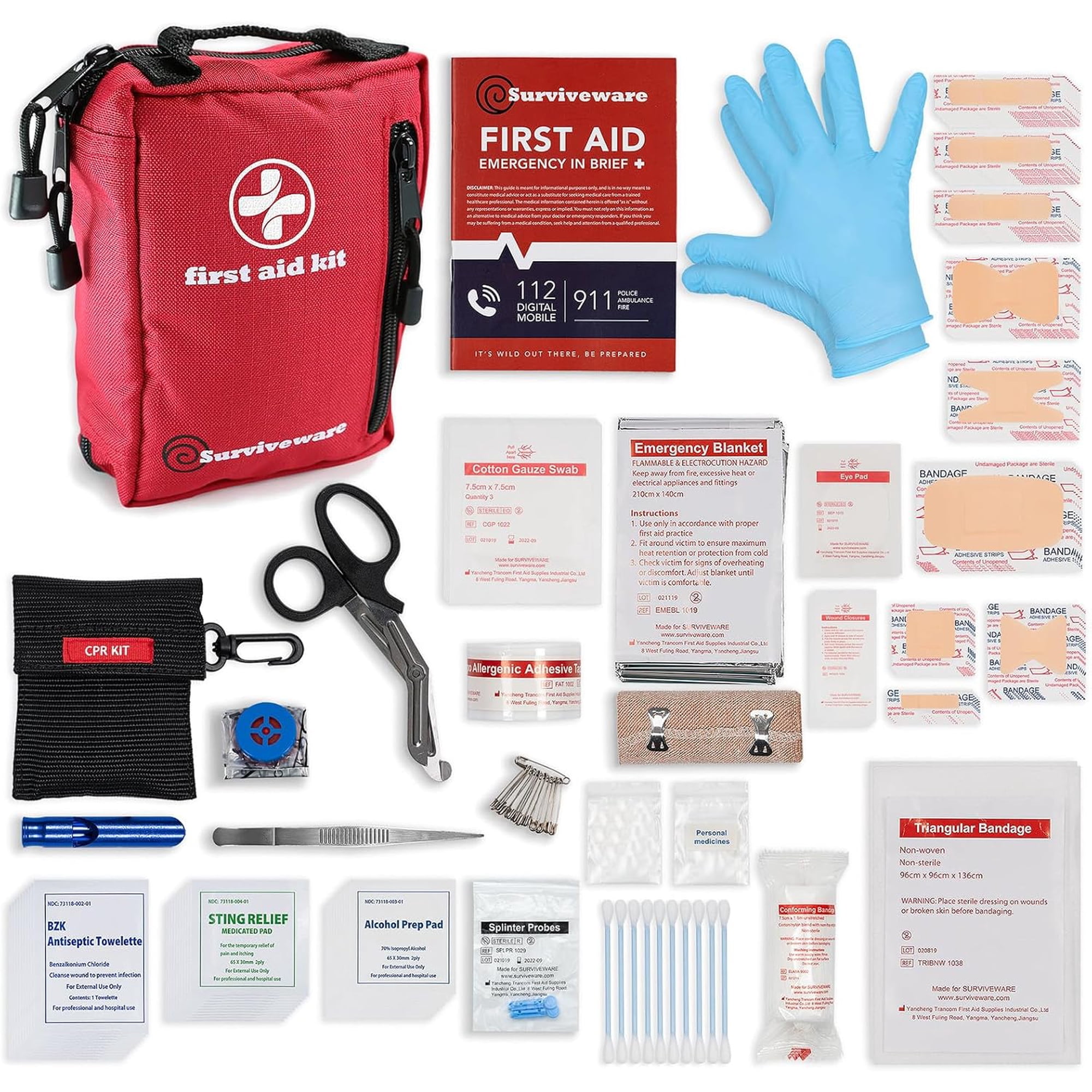 98 Pcs Comprehensive Premium Survival First Aid Kit - Medical Emergency Kit for Travel Camping Gear, Home Essentials & Outdoor Emergencies - HSA & FSA Eligible Survival Kit