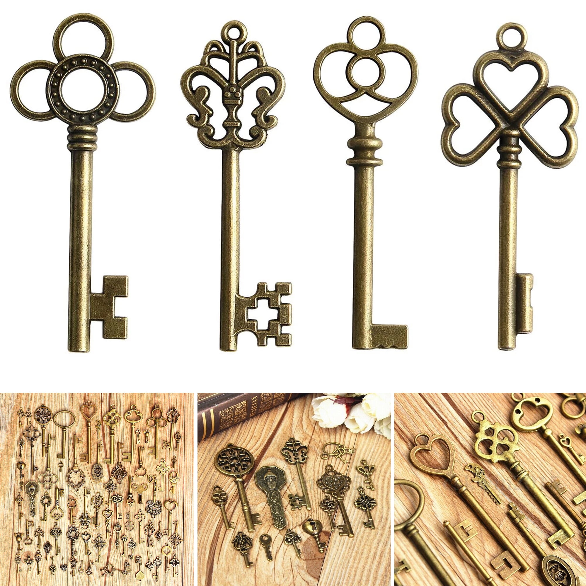 80 Skeleton Key Charms Key Pendants Antiqued Silver Keys Antiqued Bronze  Keys BULK Skeleton Keys Wholesale Keys Assorted Charms