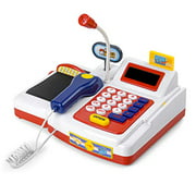 Zovi Cash Register for Kids a Play Set of Microphone, Scanner, Calculator, Pretend Play Food Toys, Cashier Toy & Toddlers, Play Restaurant/Grocery/Supermarket Play Money, Classic Counting Kids Toys