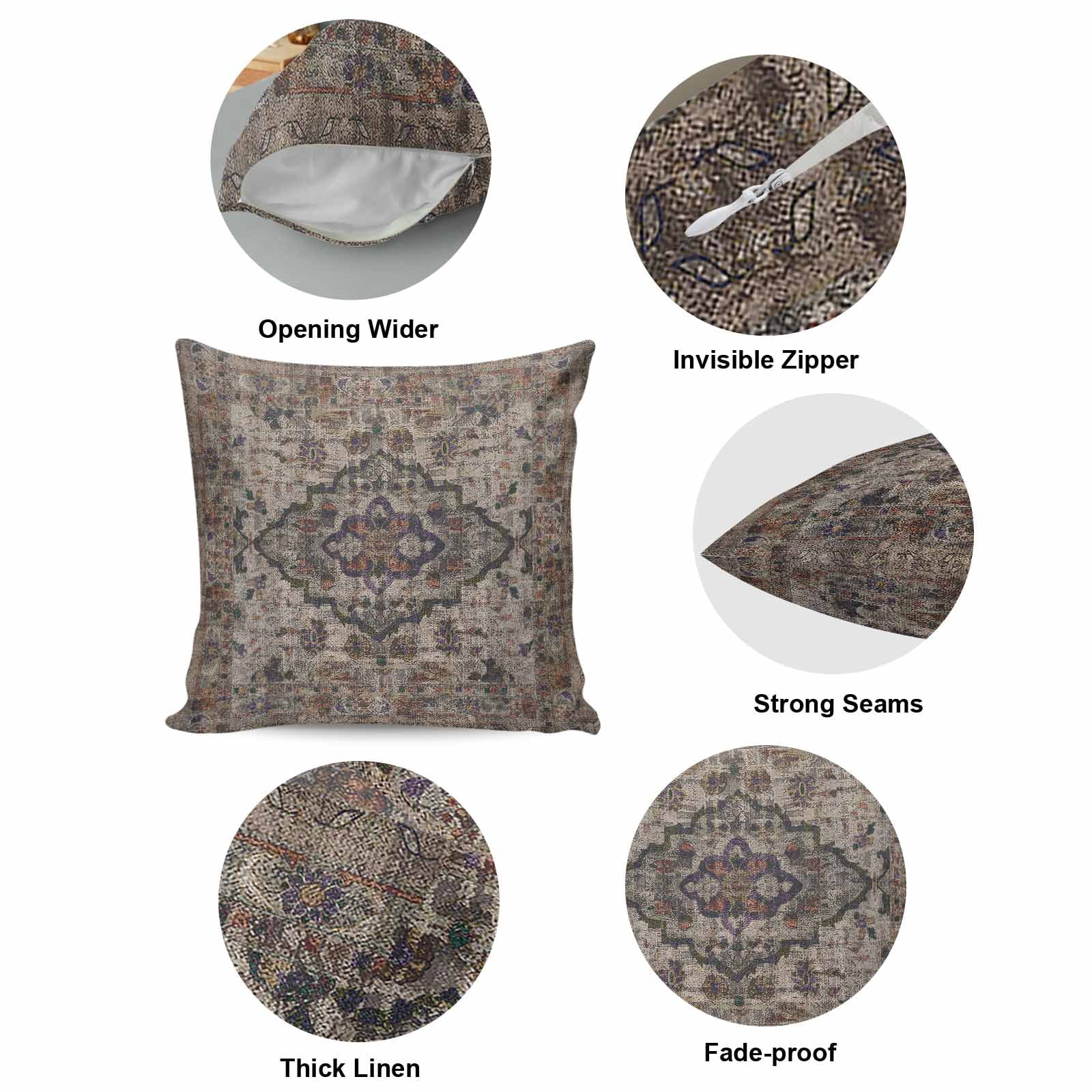 Pillow Covers 26x26 Inch, Boho Vintage Linen Pillowcase with Invisible Zipper, Modern Geometric Abstract Art Retro Flowers Decorative Throw Pillow Covers Cushion Case for Couch Sofa Bed Living Room