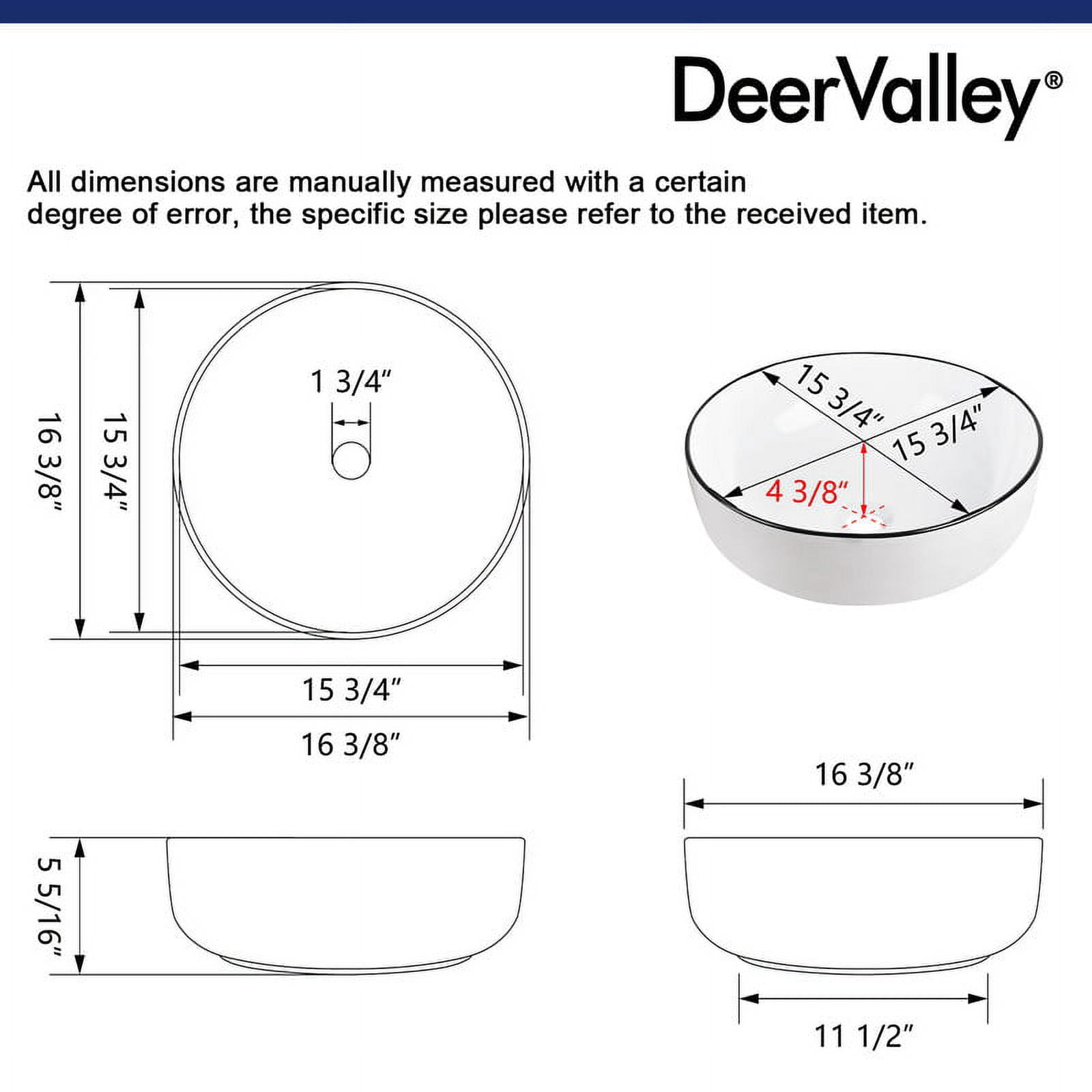 DeerValley DV-1V0030 Symmetry 16'' White Ceramic Circular Vessel Bathroom Sink