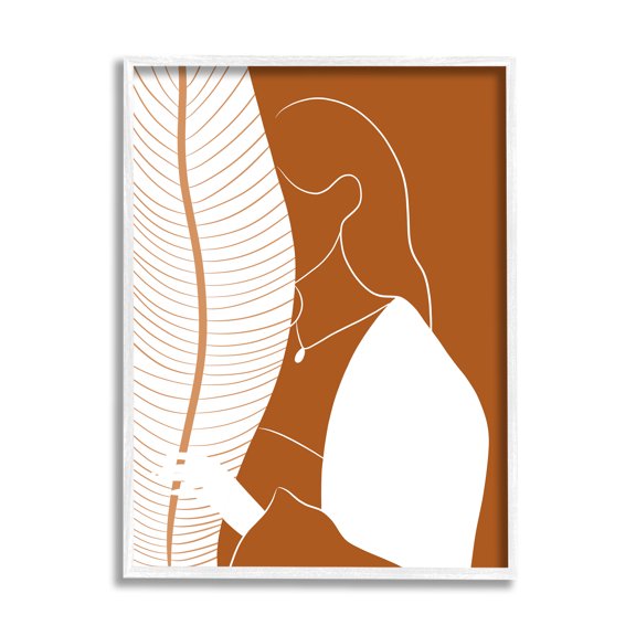 Stupell Indtries Woman Behind Palm Leaf Abstract Portrait Orange White,11 x 14,Design by Birch&Ink