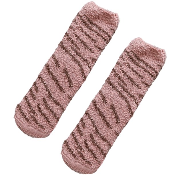 Worallymy mujeres hombres Otoño Invierno lindo dibujos animados rayas estampado Coral polar calcetines cálido medio tubo medias para dormir Worallymy JD735813410