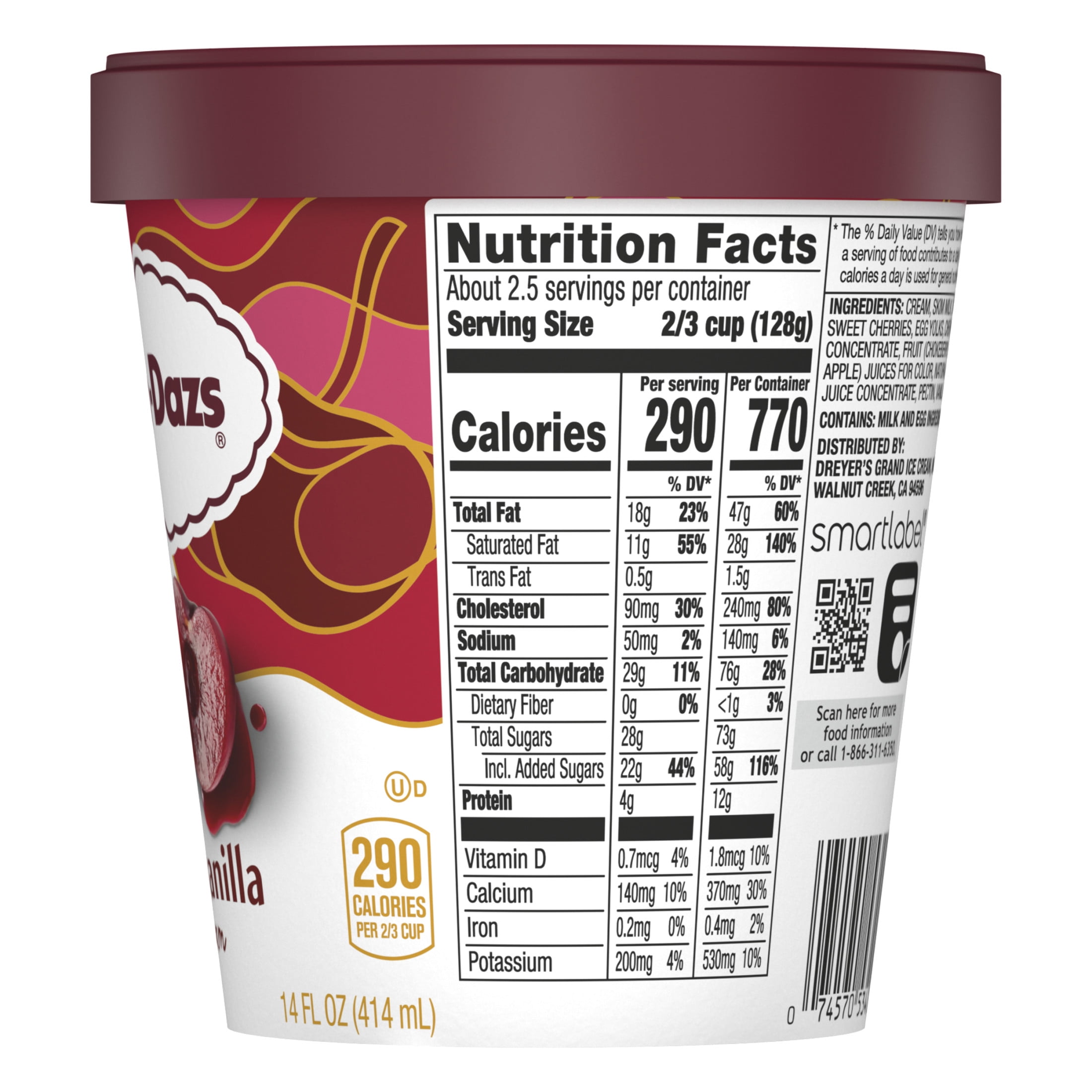 Haagen Dazs Cherry Vanilla Ice Cream, Gluten Free, Kosher, 14 oz