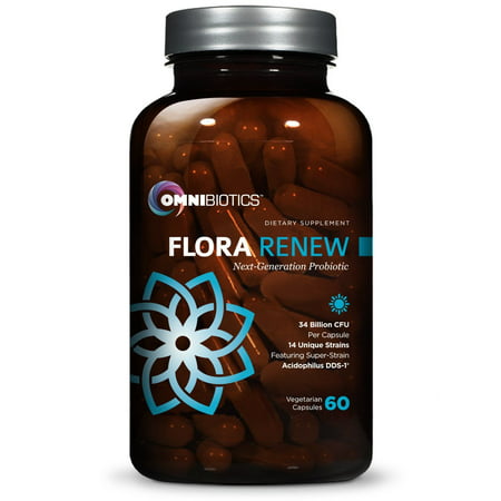 Flora Renew Probiotics - 34 Billion CFU, 14 Unique Strains + Acidophilus DDS-1, 1 Best Probiotic Supplement Perfect for Men, Women, Kids Digestive Health 60