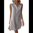 thumbnail image 2 of Vestidos de Verano para Mujer, Cuello en V, Sin Mangas, A Rayas, con Botones, Minivestido Informal Negro XL, 2 of 8