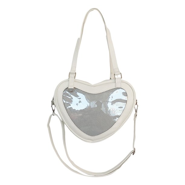 Guardurnaity Bolso bandolera de gran capacidad con diseño de corazón para estudiantes universitarios japoneses, con correa ajustable y múltiples Bolsas de mensajero y de hombro blanco