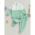 thumbnail image 2 of GXFC Little Boys Fall Tracksuit Outfits Clothes 6M 1T 2T 3T 4T 5T Kids Boys Long Sleeve Half Zipper Contrast Color Sweatshirt and Elastic Waistband LoCasual Autumn Clothing for Children Boys, 2 of 8