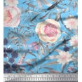 thumbnail image 1 of Soimoi Blue Poly Georgette Fabric Leaves & Rose Flower Printed Craft Fabric by The Yard 42 Inch Wide, 1 of 1