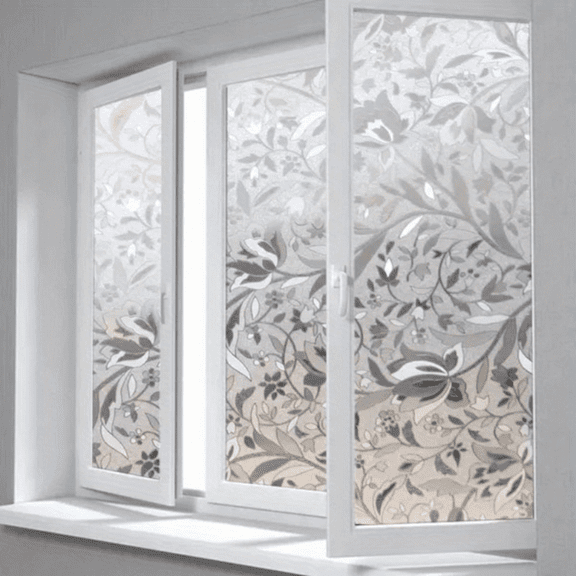 Floral 3D Anti-Static Window Film - Opaque Vinyl Sticker For Home Decor, Easy Apply & Remove