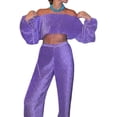 thumbnail image 1 of Txlixc Blusa femenina con pliegues irregulares y pantalones de cintura alta, azul / púrpura Txlixc moda, 1 of 4