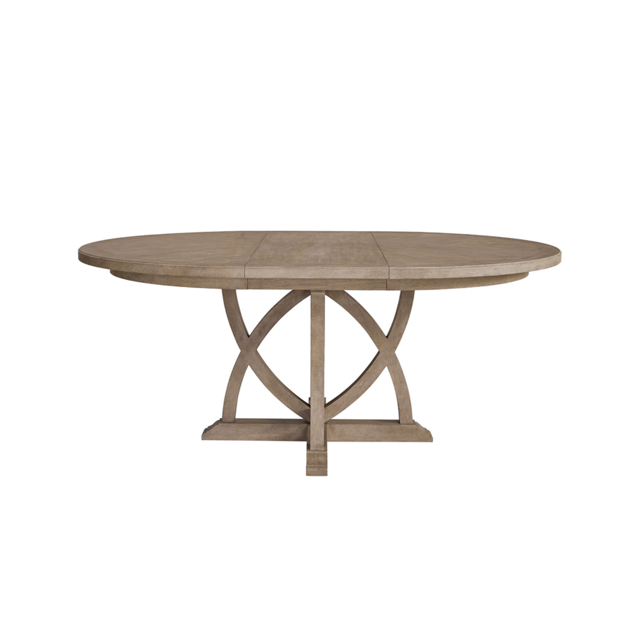 JERFIT Expandable Round Dining Table for 6, Sand Finish, Solid Wood Pedestal Base, Space Saving Extendable Design