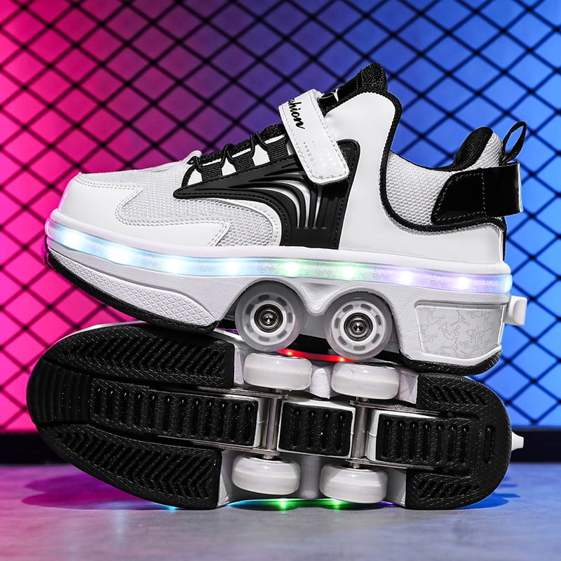 Roller Skates for Women Men, Shoes with Wheels for Girls, Kick Rollers Shoes Retractable for Boys, Adult Parkour Quad Roller Shoes, Inline Skates Children's Outdoor Skates