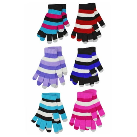 - Multicolor Stripe Stretchy 6 Pack Womens Texting Gloves