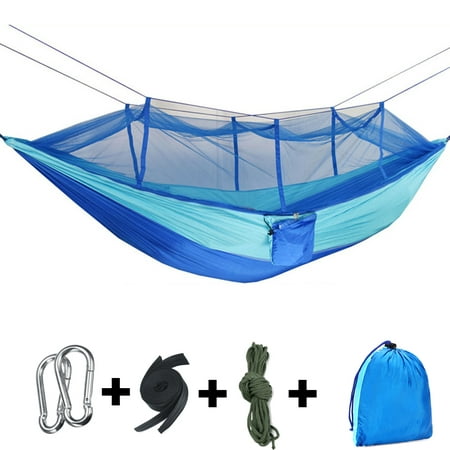 Double Person Outdoor Camping Hammock Tent (with Removable Mosquito Net) Including Straps, Carabiners & Rope– Heavy Duty Lightweight Best Nylon Parachute Hammock - Sky (Best Rated Tents 2019)