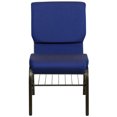 thumbnail image 5 of BizChair 4 Pack 18.5''W Church Chair in Navy Blue Patterned Fabric with Book Rack - Gold Vein Frame, 5 of 10