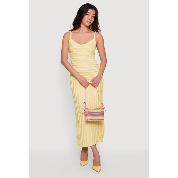 Women's Textured Knit Ruffle Trim Tiered Midi Dress
