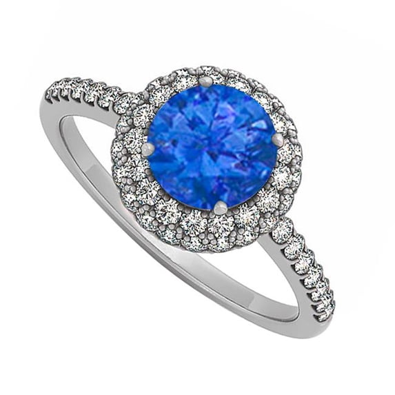 Fine Jewelry Vault UBUNR50534AGCZS Sapphire & CZ Double Halo Engagement Ring in 925 Sterling Silver, 52 Stones