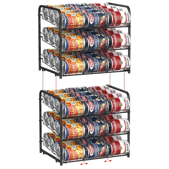 2-Pack Can Organizer for Pantry, Black Can Dispenser Holds 36 Cans for Pantry, Kitchen & Cabinet