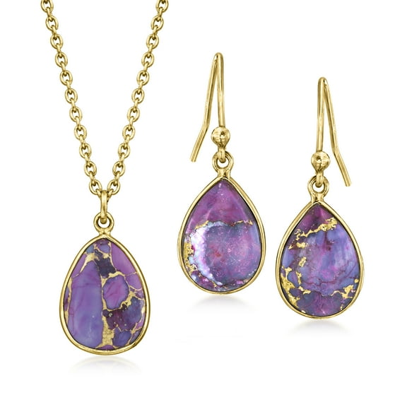 Ross-Simons Purple Turquoise Jewelry Set: Necklace and Drop Earrings in 18kt Gold Over Sterling, Women's, Adult
