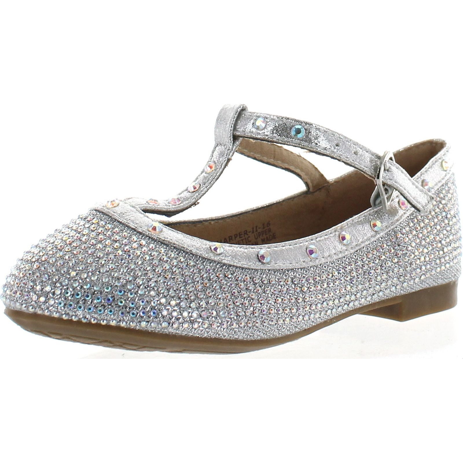 De Blossom Girl HarperII16 Rhinestones T Strap Flat Dress Pump Shoes