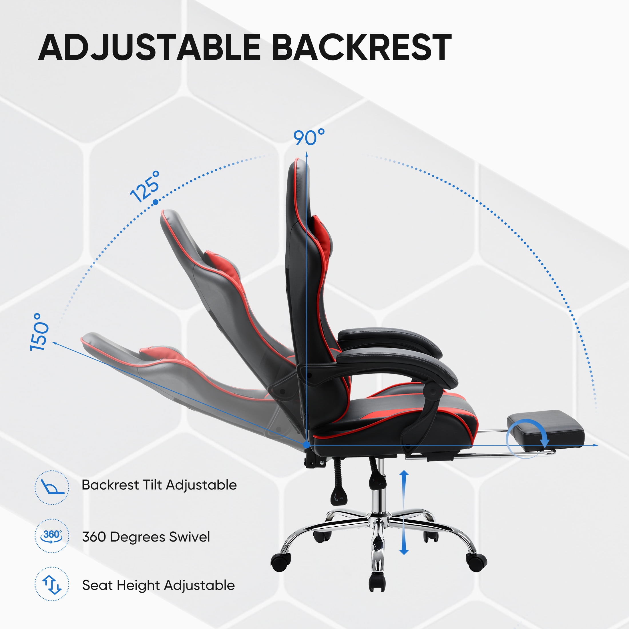 CONCETTA Computer Chair with Footrest and Lumbar Support, Home Offfice Chair, Black and Red